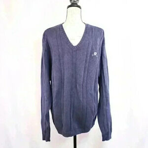 John Ashford Golf ~ Pullover Men Sz XL Blue V-Neck Knit Long Sleeve Sweater Vtg